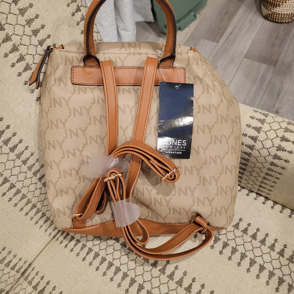 Jones New York Logo Haven Leather Backpack Toffee NWT